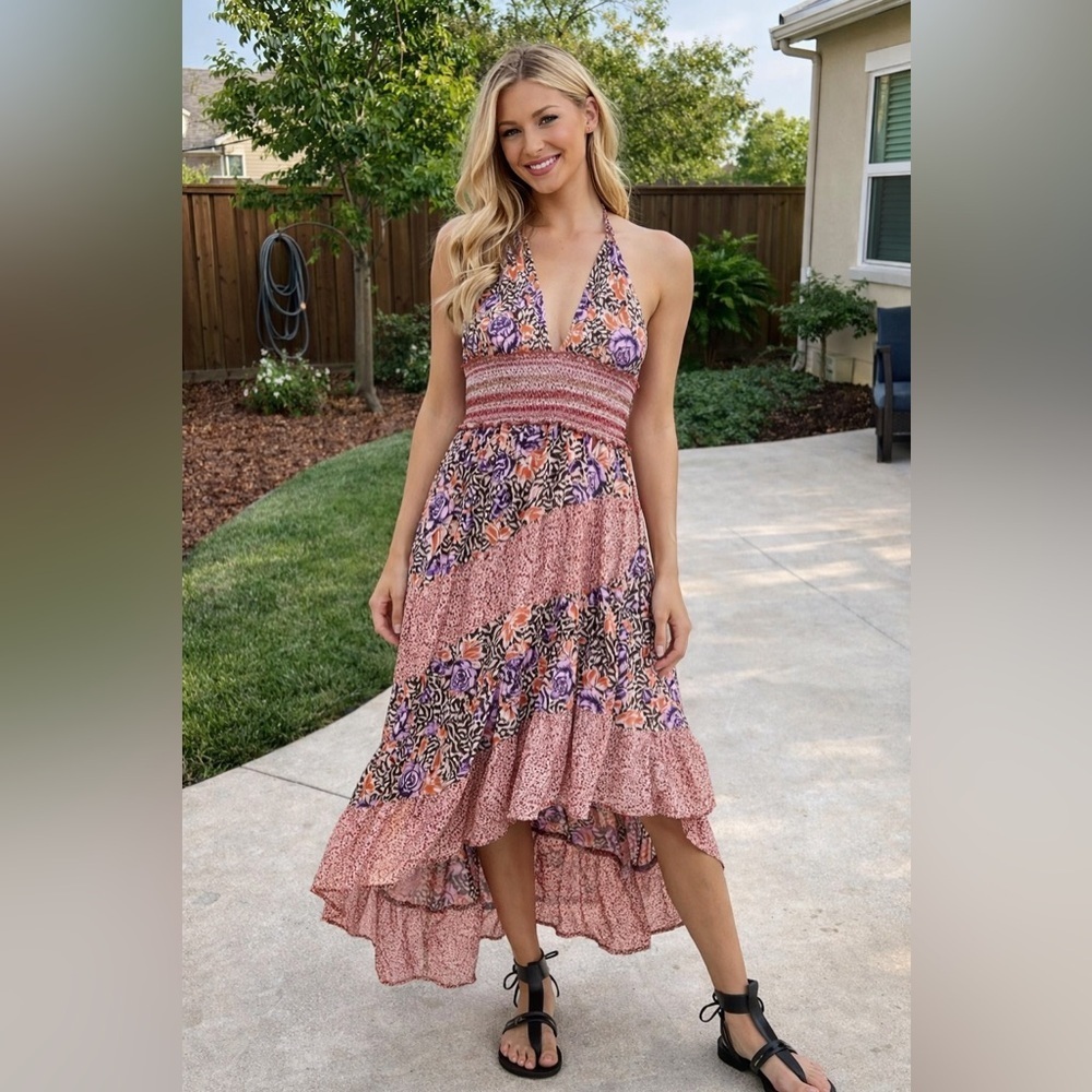 Free People Gabriella Halter Midi Dress in Terracotta Size XS